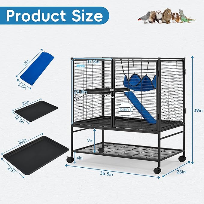 HABUTWAY 40''H Large Metal Rolling Ferrets Cage, 2-Tiers Small Animal Cages - Image 3