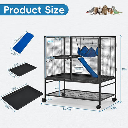 HABUTWAY 40''H Large Metal Rolling Ferrets Cage, 2-Tiers Small Animal Cages - Image 3
