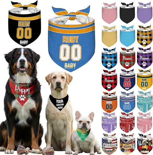 Custom Dog Bandana with Name Personalized Pet Bibs Kerchief Customizable Scarf by Unknown