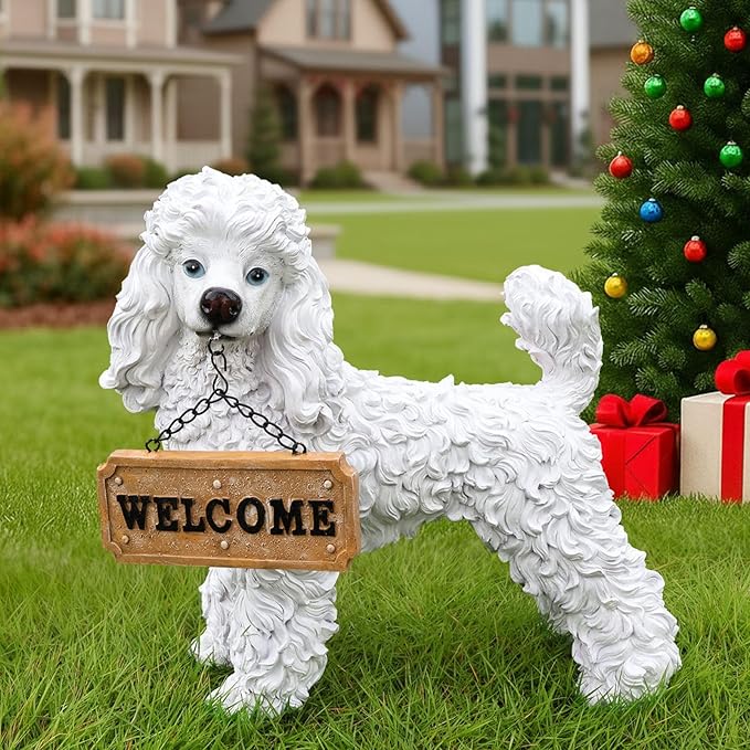 White Poodle Dog Garden Statue by Sprgarde