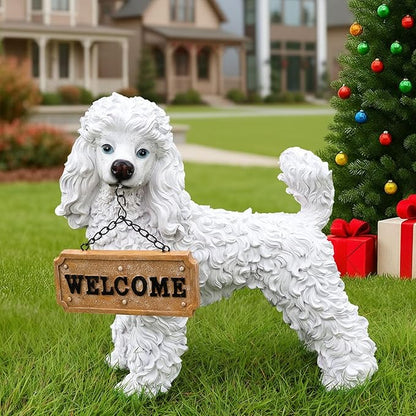 White Poodle Dog Garden Statue by Sprgarde