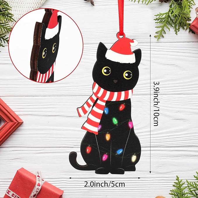 Black Cat Christmas Ornament Wooden Funny Cat Tree Hanging Pet Ornaments Xmas - Image 2