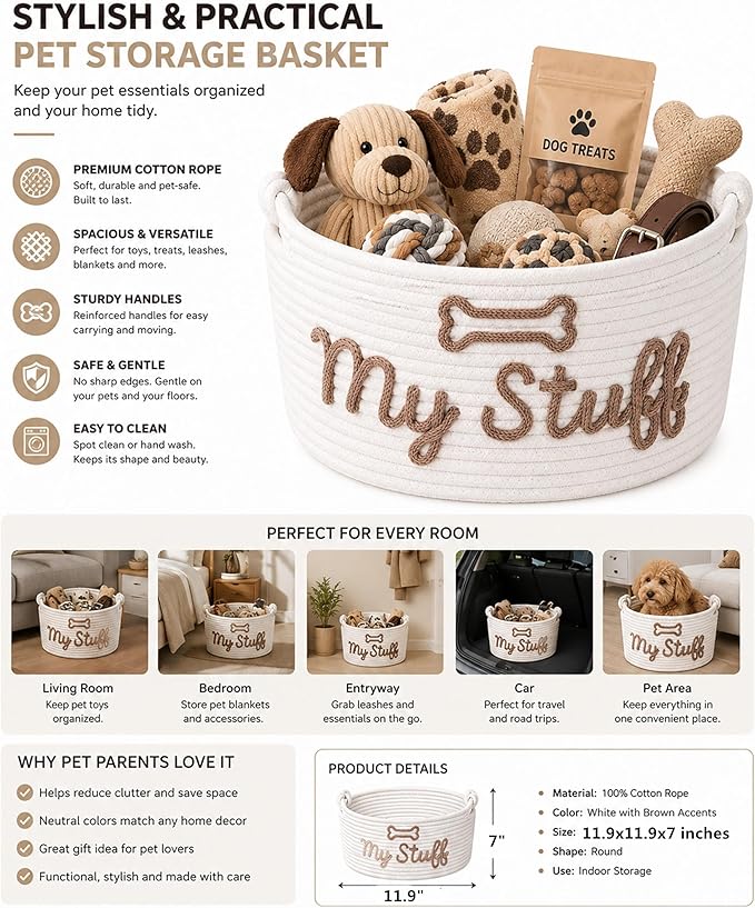 JUPPE Pet Dog Basket with Personalized Name, Dog Toys Storage Organizer Custom - Image 2