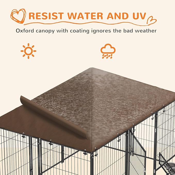 PawHut Outside Dog Kennel, 6.9' x 4.6' x 5' Puppy Play Pen w/Canopy, Secure Lock - Image 4