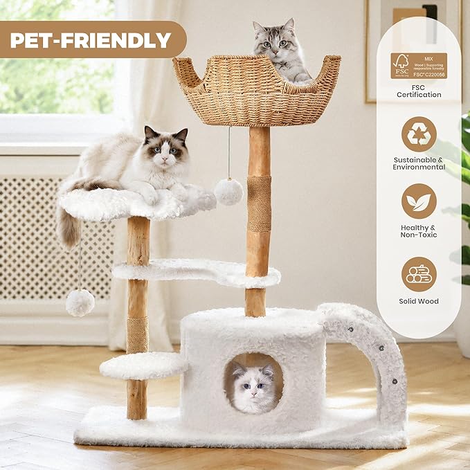 Easyego Modern Cat Tree, 45.6" Aesthetic Wood Cat Tree Tower - Image 6
