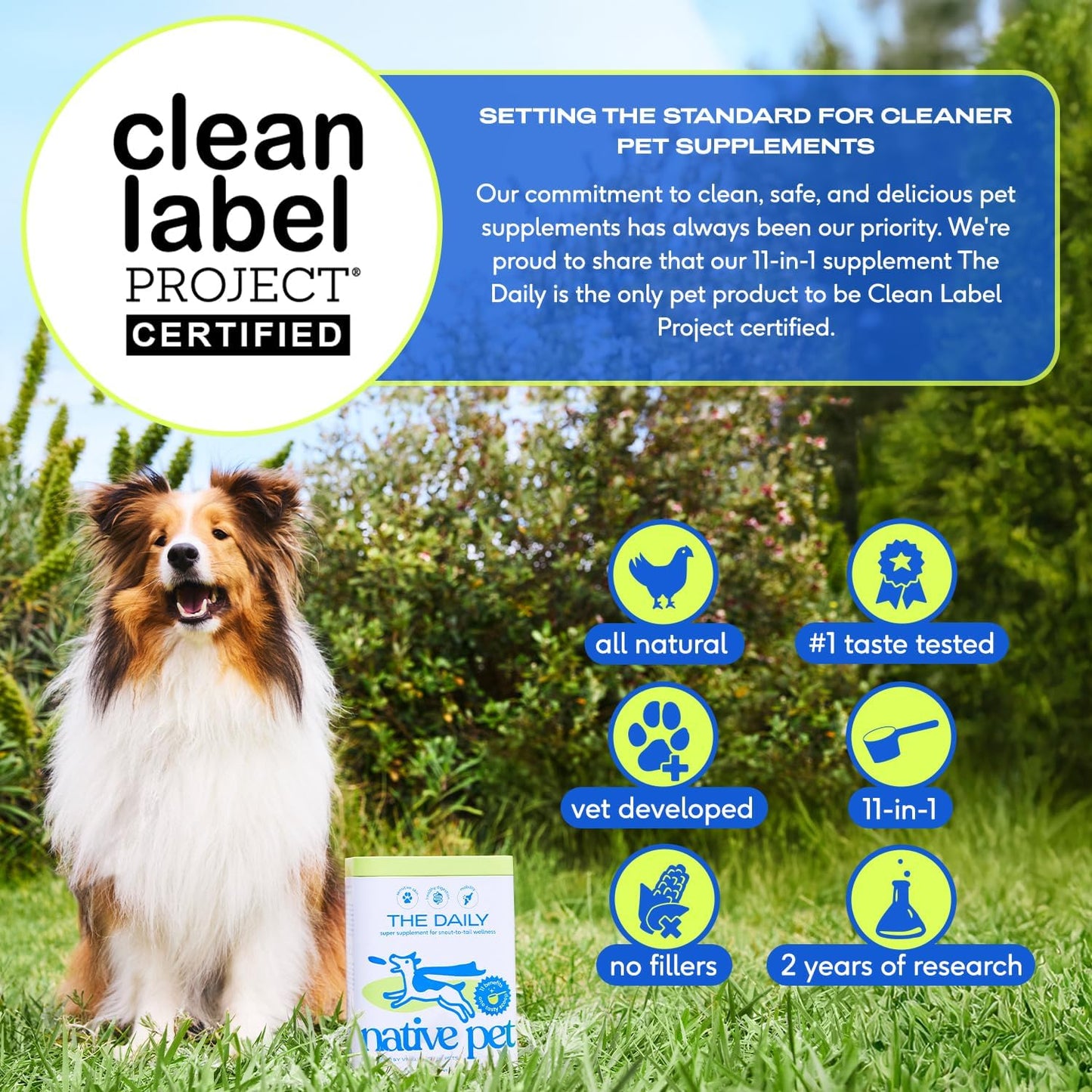 Native Pet Dog Vitamins & Supplements - 11-in-1 Multivitamin Powder for Dogs Food Topper - Collagen, Glucosamine, Probiotics, Omega & More- Supports Healthy Gut, Mobility & Overall Health -60 Scoops