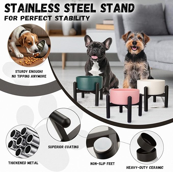 Raised Ceramic Dog Bowl, 6.1'' Modern Feeding Bowl - Image 3