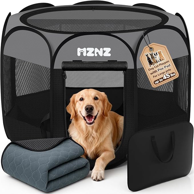 Dog Playpen with Pee Pad, Portable Puppy Pet Crate Indoors by MZNZ