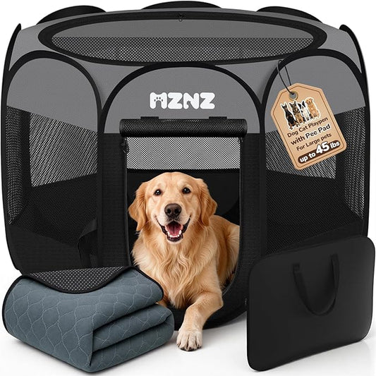 Dog Playpen with Pee Pad, Portable Puppy Pet Crate Indoors by MZNZ