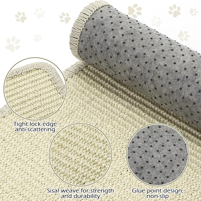 Riakrum Cat Scratch Pad, 2 Pack 32 x 16 Inches Sisal Mat, Natural Fabric Cat Pad - Image 3