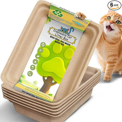 Disposable Litter Boxes for Cats Large: 6-Pack Leak-Proof Sustainable for by SEMEDOYO
