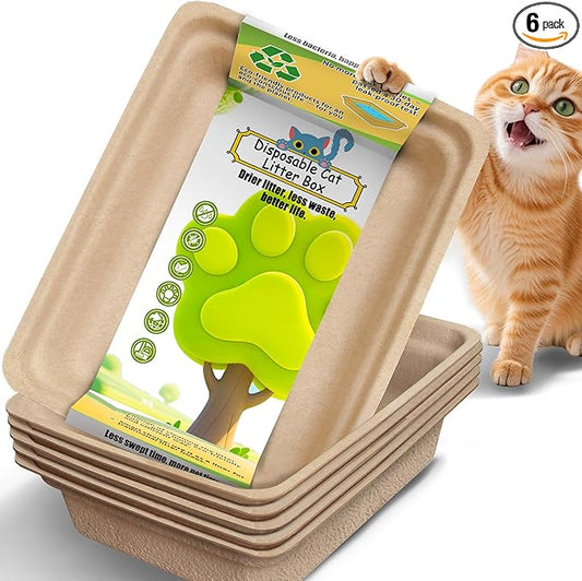 Disposable Litter Boxes for Cats Large: 6-Pack Leak-Proof Sustainable for by SEMEDOYO