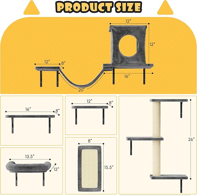 12-in-1 Cat Wall Shelves, Wall Mounted Cat Climber - Image 8