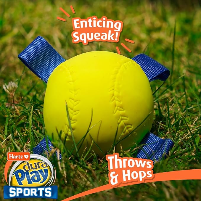 Hartz Dura Play Sports Baseball Dog Toy, Bacon Scented Squeaky Latex Yellow & - Image 3
