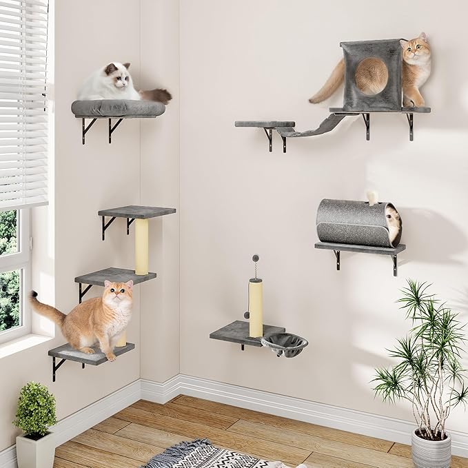 7-in-1 Cat Wall Shelves, Space-Saving Wall Mounted Cat Shelves, Cat Climbing - Image 2