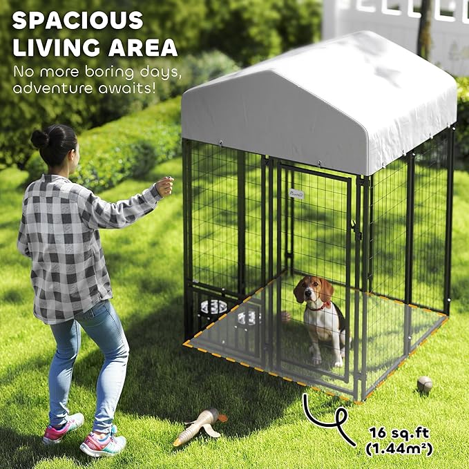 PawHut 4' x 4' x 6' Outdoor Dog Kennel, Welded Wire Dog Kennel Outside Run - Image 3