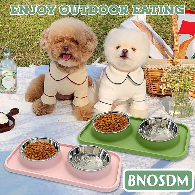 BNOSDM 2 Pcs Double Dog Food Bowls Stainless Steel Small Dog Food and Water - Image 7