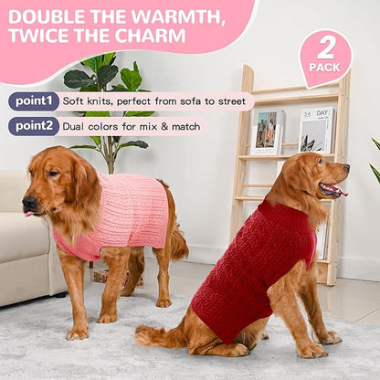 2 Pack Dog Sweaters for Large Dogs Winter Turtleneck Pullover Cable Knit Fleece - Image 2