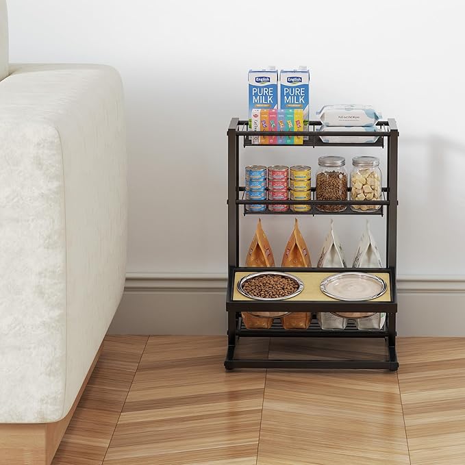 Elevated Cat Bowl Stand Feeding Station, 3-Tier Cat Food Organizer & Storage - Image 6