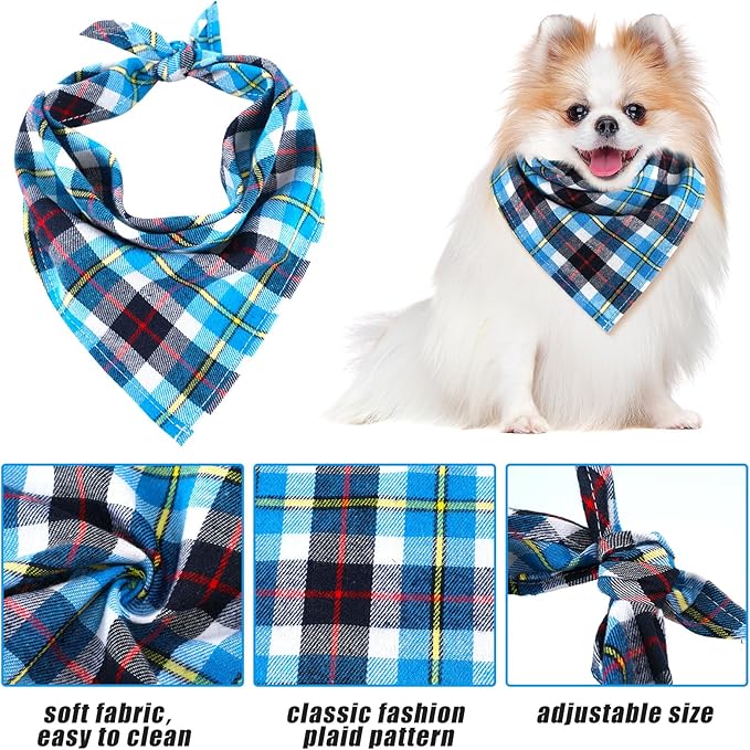 Honoson 6 Pieces Triangle Dog Bandana Dog Scarf Plaid Printing Adjustable Bibs - Image 4