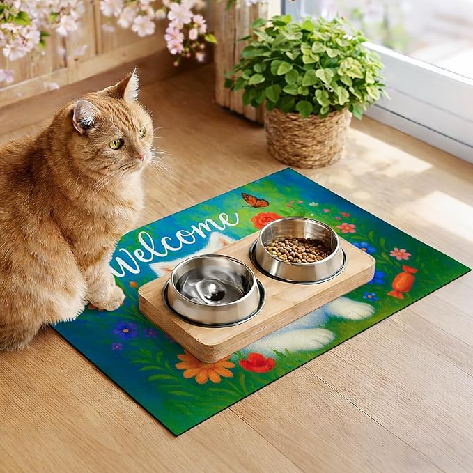 HOMETITUTE Cute Dog Feeding Mat Flower Garden Pattern 20" x 12", Non Slip Cat - Image 5