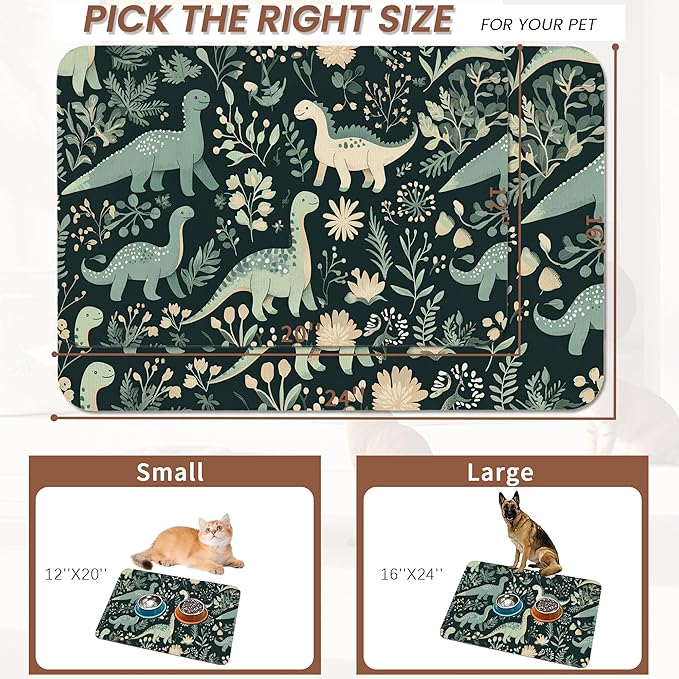 Cute Dinosaur Dog Cat Food Mat, Forest Absorbent Pet Feeding Mat - Image 2