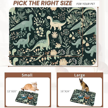 Cute Dinosaur Dog Cat Food Mat, Forest Absorbent Pet Feeding Mat - Image 2