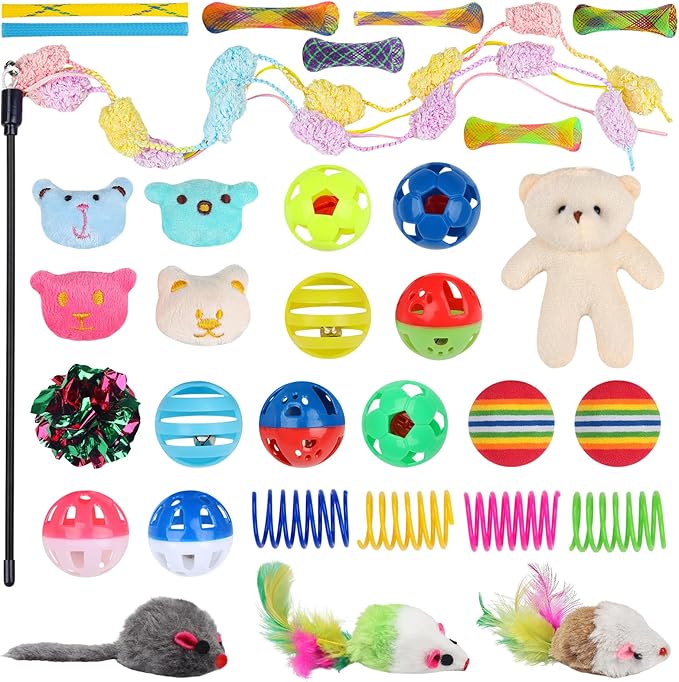 QUOZUO 30 Pcs Cat Toy Kitten Toys Set, Interactive Cat Toy Wand Cat Springs - Image 2
