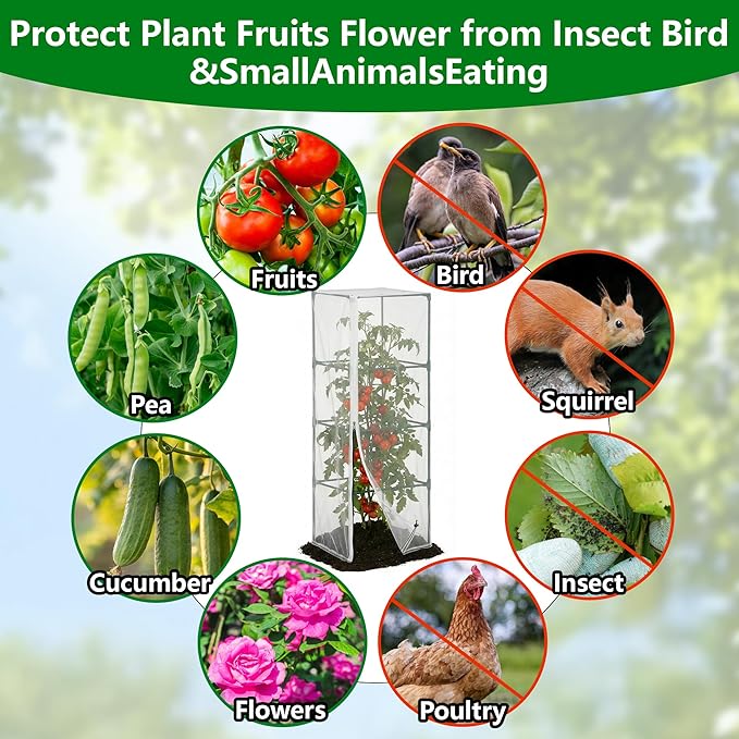 4 Pcs Garden Bird Netting for Square Plant Cage, Tomato Trellis Insect Bird - Image 5