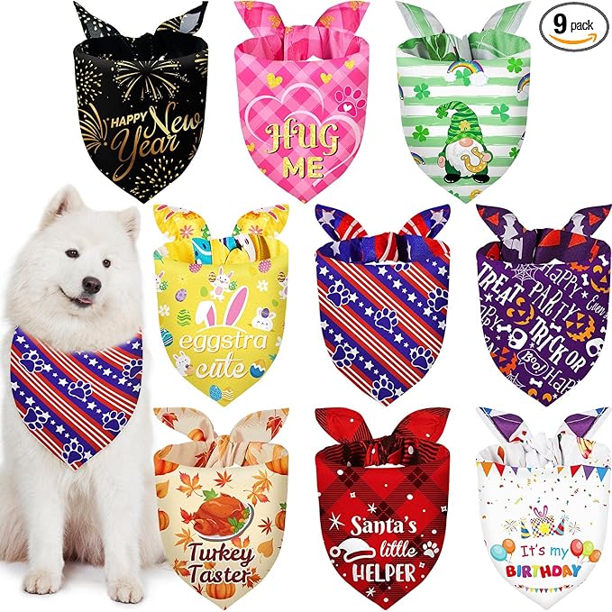 Weewooday 9 Pcs Holiday Dog Bandanas 4th of July Bandanas Patriotic Red White by Weewooday