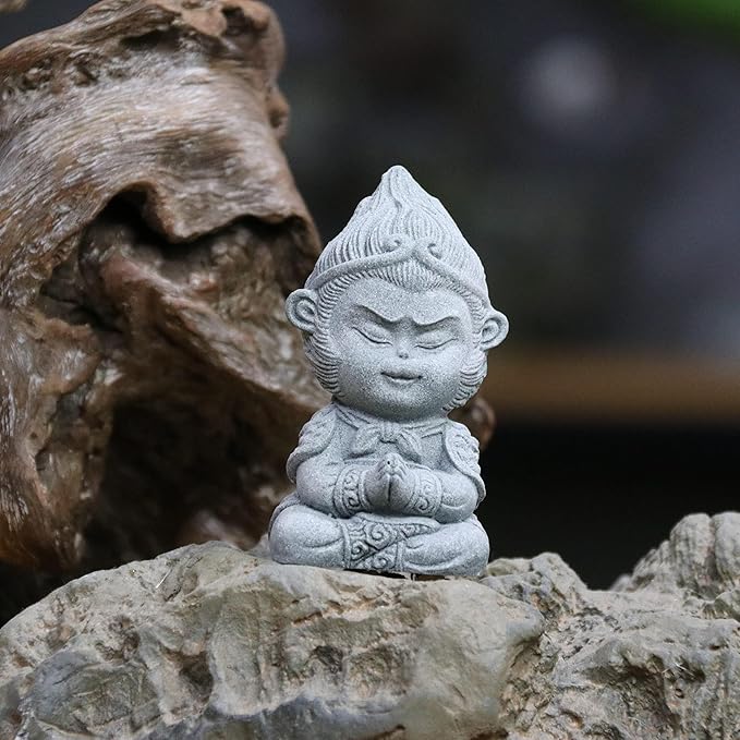 Meditating Buddha Statue Buddha Aquarium Decorations Betta Fish Tank Sandstone - Image 5