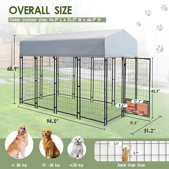 8x4x6 FT Dog Kennel Outdoor for Large Dogs, Dog Enclosure Dog Cage Pet House - Image 3