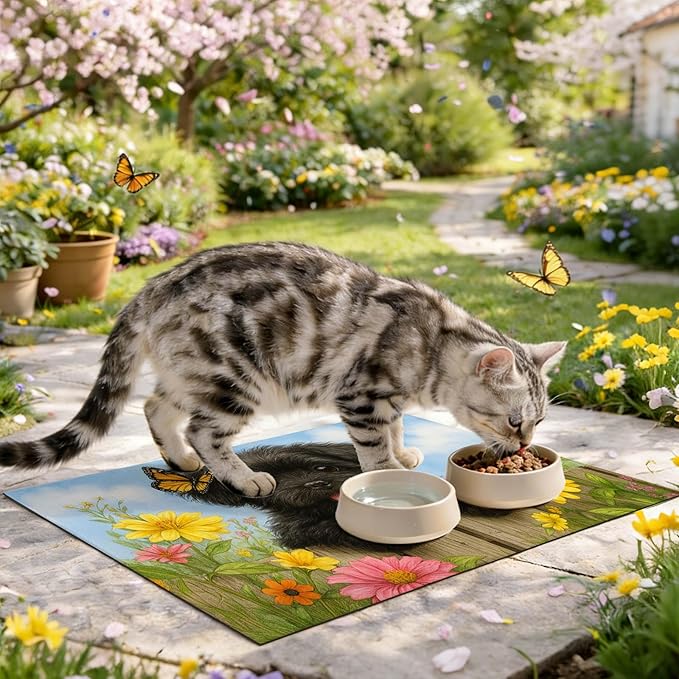 HOMETITUTE Dog Feeding Mat Butterfly Flower Pattern 20" x 12", Non Slip Dog Cat - Image 9