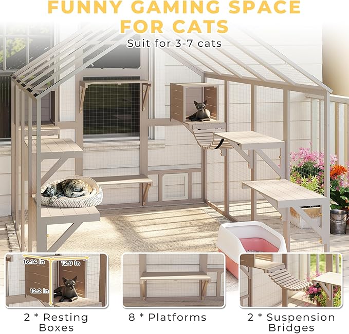 69.7" L Large Catio Outdoor Cat Enclosure, Walk-in Outdoor Cat House - Image 5