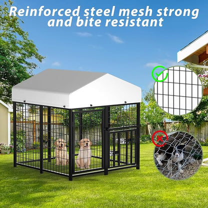 LOVMOR Outdoor Dog Kennel with Roof, Heavy Duty Steel Dog Run Enclosure - Image 5