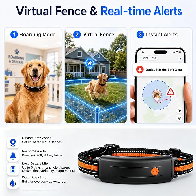 4G LTE GPS Pet Tracker & Virtual Fence, Real-Time Location, Heart Rate & - Image 4