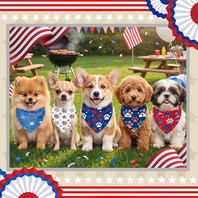 50 Pcs Patriotic Paw Print Dog Bandanas Bulk 4th of July Bandanas - Image 6