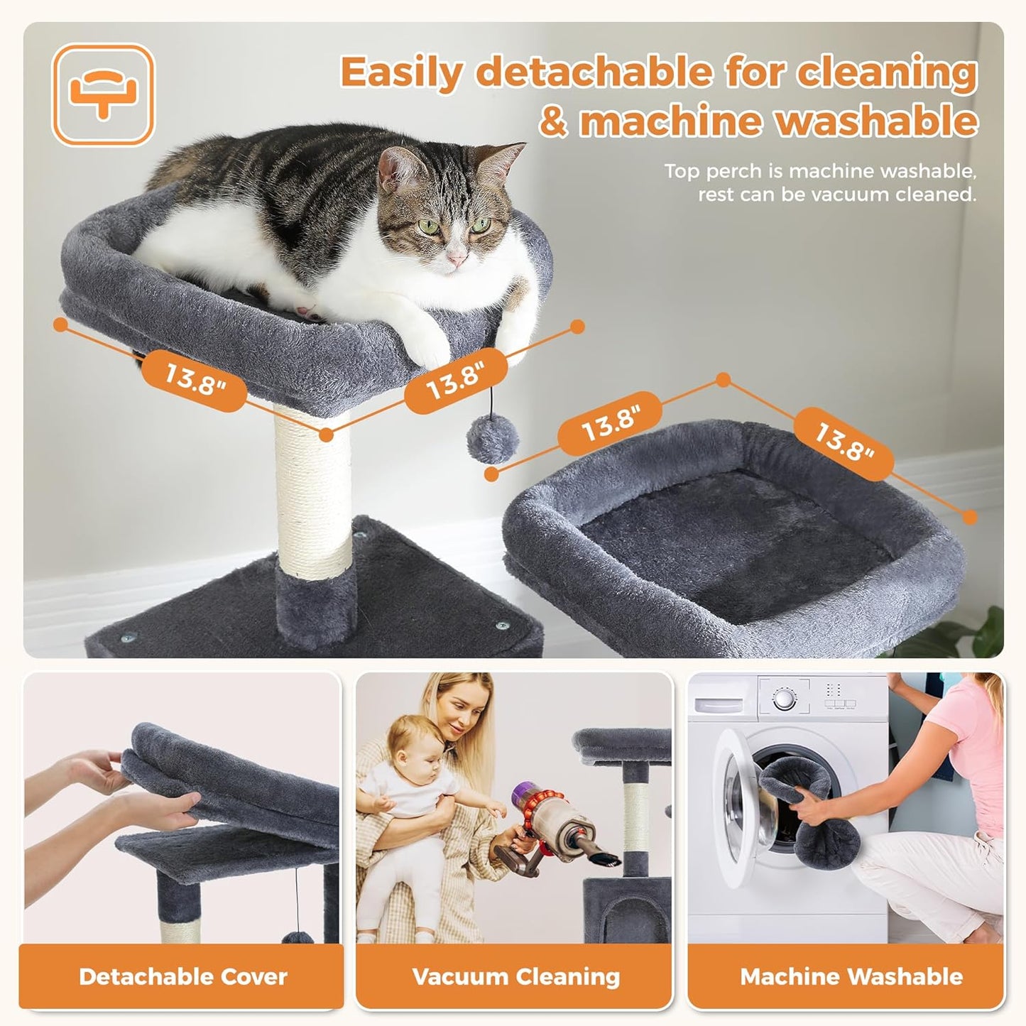 PAWZ Road 70 Inch Cat Tower, Tall Cat Tree with 2 Cozy Condos, 2 Plush Perch, Large Basket, 2 Scraching Pad & 6 Scraching Posts for Indoor Cats Large Adult, Dark Gray