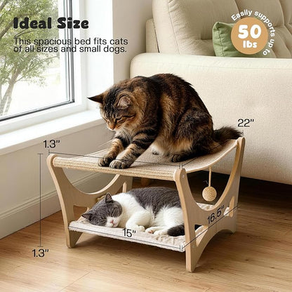 Double-Layer Cat Hammock Bed, Wooden Elevated Cat Beds - Image 2