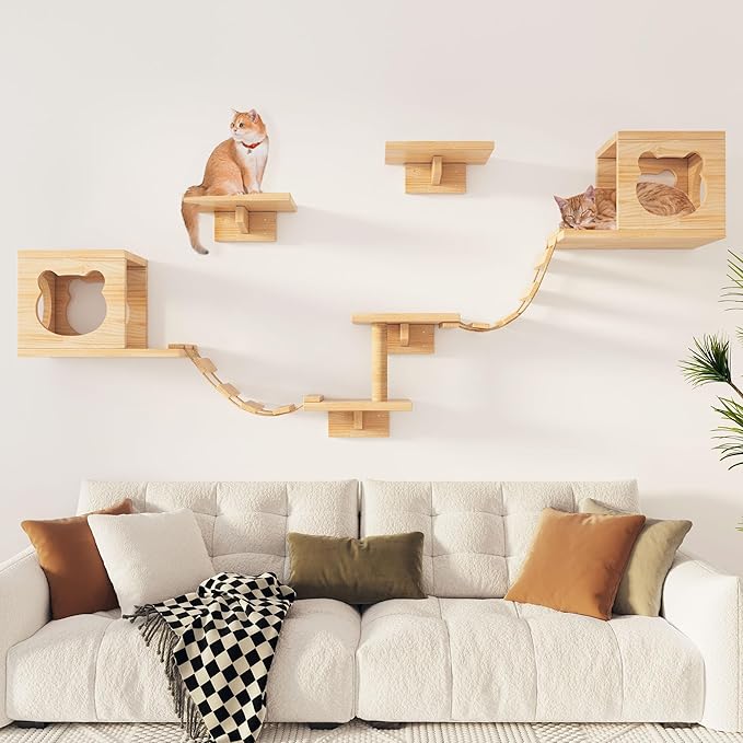 PETKABOO Cat Wall Shelves and Perches, Pine Wooden Cat Wall Furniture Climbing - Image 3