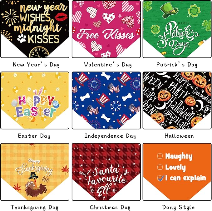 Weewooday 9 Pcs Holiday Dog Bandanas Seasonal Red White and Blue Bandanas - Image 3