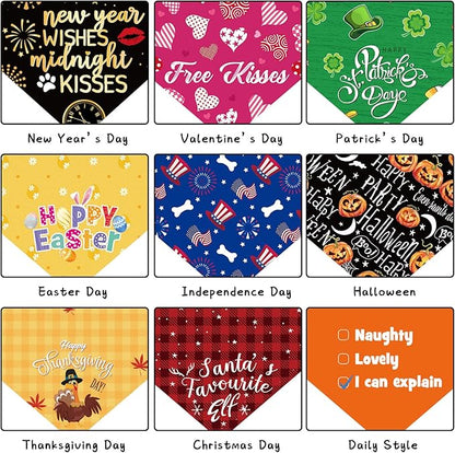 Weewooday 9 Pcs Holiday Dog Bandanas Seasonal Red White and Blue Bandanas - Image 3