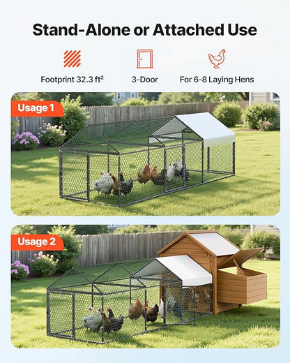 VEVOR Metal Chicken Coop for 6-8 Chickens, 3.3 x 9.8 x 3.3 ft, Small Chicken - Image 2