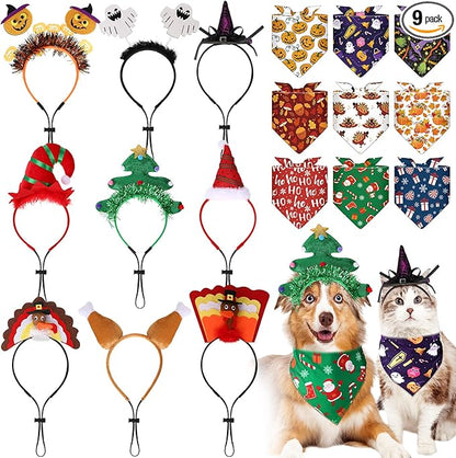 Huhumy 9 Set Christmas Dog Costume Christmas Thanksgiving Holiday Pet Headband by Huhumy