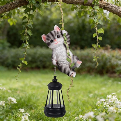 Solar Hanging Cat Statue, Outdoor Resin Black Cat Figurine - Image 8