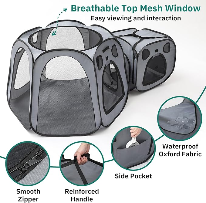 Cat Playpen with Separate Litter Box Area, Large Foldable Waterproof Cat Tent - Image 4