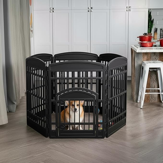 IRIS USA Dog Playpen with Door, 34” 6 Panel Pet Exercise Pen – Indoor Outdoor - Image 7