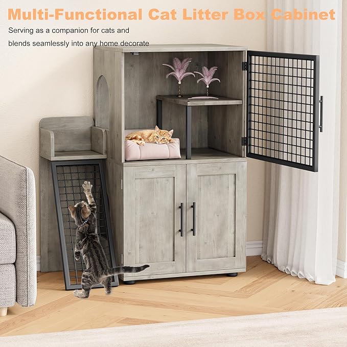Garvee Dog Proof Cat Feeding Station, Cat Litter Box Enclosure Furniture - Image 5