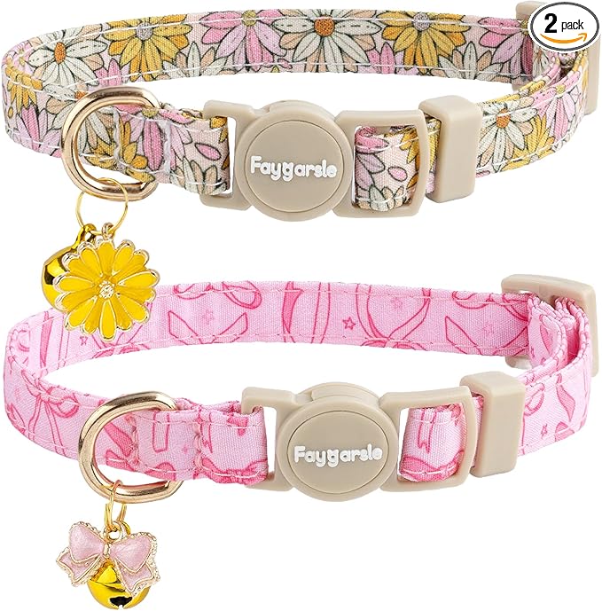 Faygarsle 2 Pack Pink Bow Floral Pattern Cat Collars Breakaway Safety Collar by Faygarsle