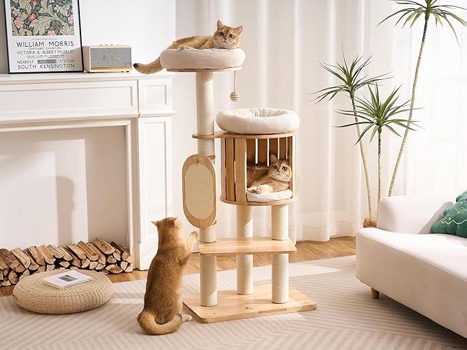 Modern Solid Wood Cat Tree for Indoor Cats Large Adult, 50in Tall Cat Tower - Image 2